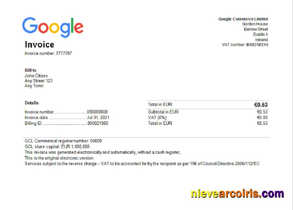 USA Google invoice